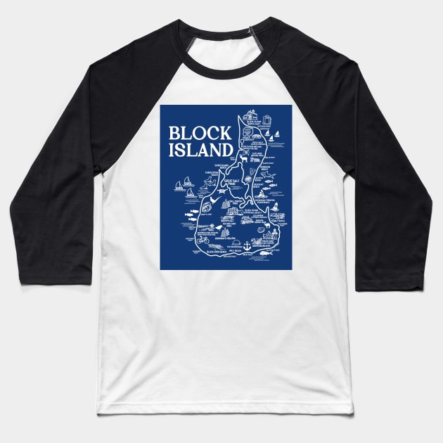 Block Island Map Art Baseball T-Shirt by fiberandgloss